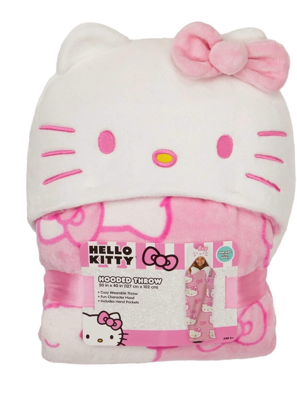 Hello Kitty Pink and White Hooded Throw with Bow Accent